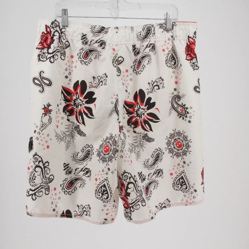 Joe Boxer Men's White Paisley‎ Skull Floral Print Board Shorts Size Large